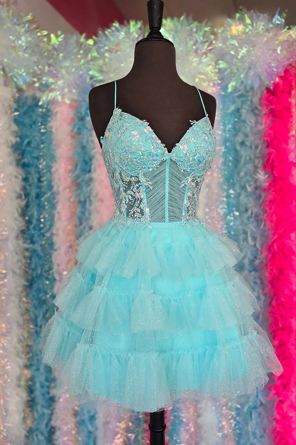 Sparkly Light Green Tulle Corset Short Homecoming Dress with Beading