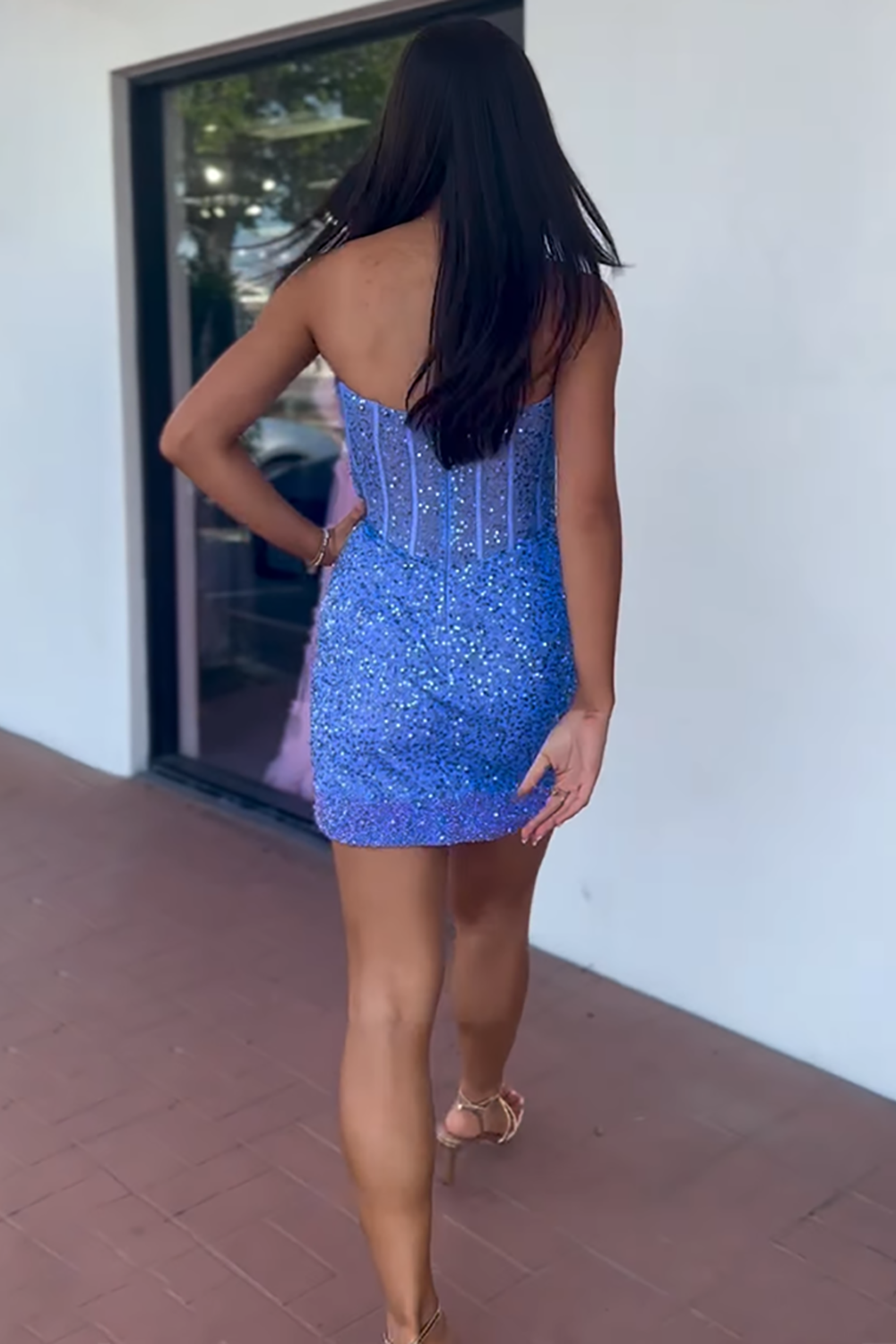 Sparkly Sequins Corset Short Homecoming Dress with Slit