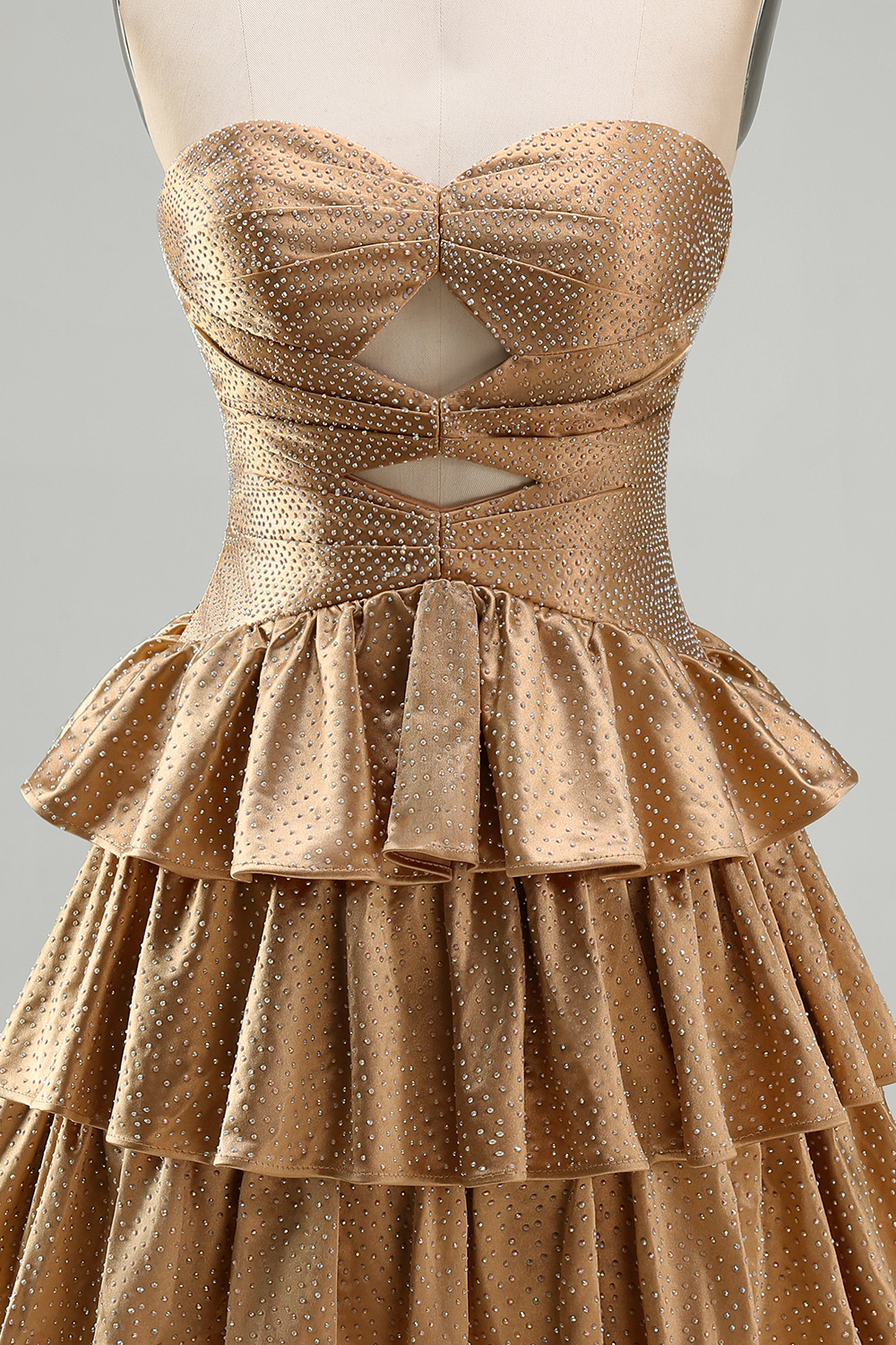 Sparkly Orange Tiered Cut Out A Line Short Homecoming Dress with Beading