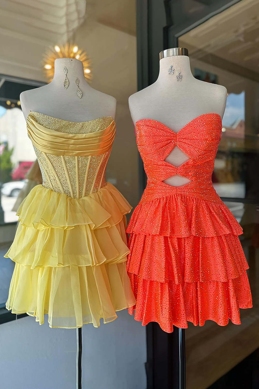 Sparkly Orange A Line Tiered Short Homecoming Dress with Beading