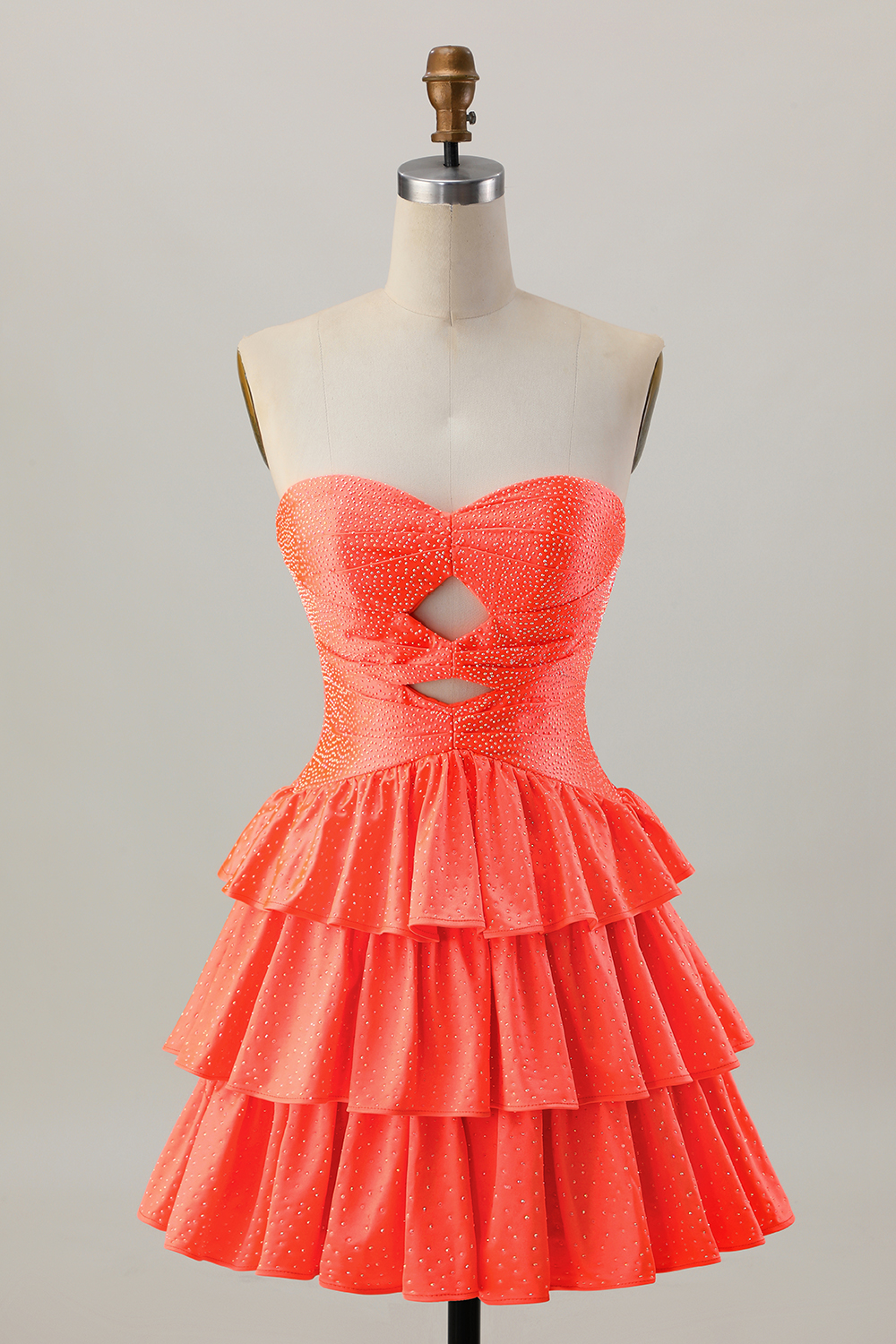 Sparkly Orange A Line Tiered Short Homecoming Dress with Beading