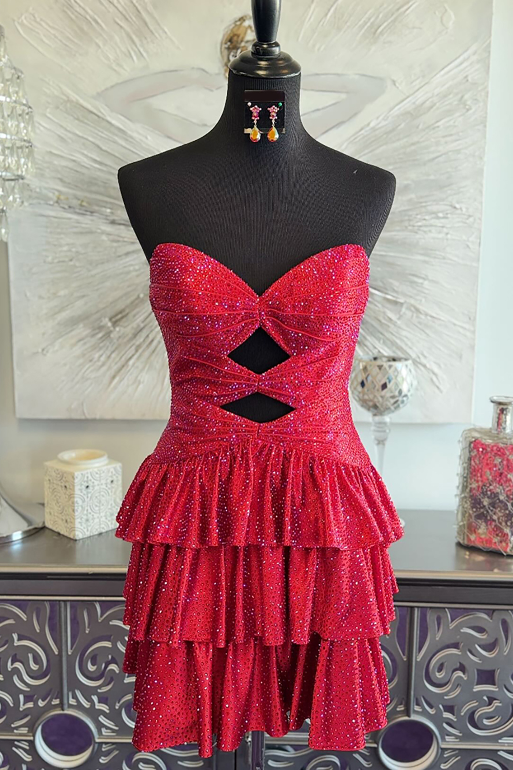 Sparkly Orange A Line Tiered Short Homecoming Dress with Beading