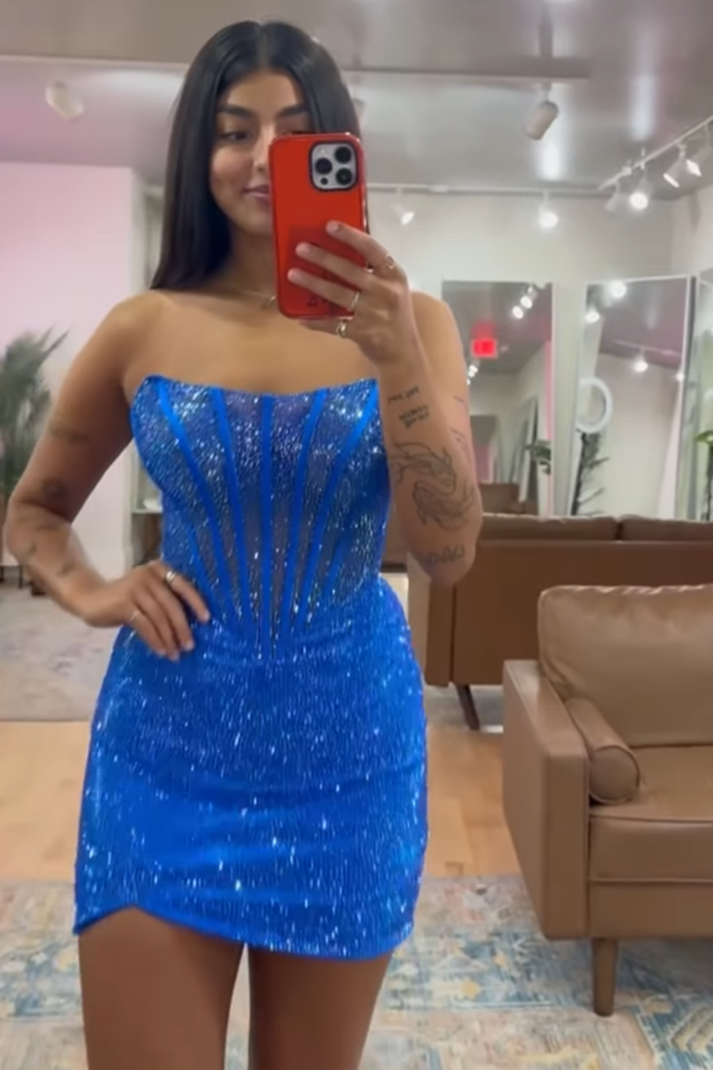 Sparkly Silver Corset Tight Beaded Strapless Short Homecoming Dress