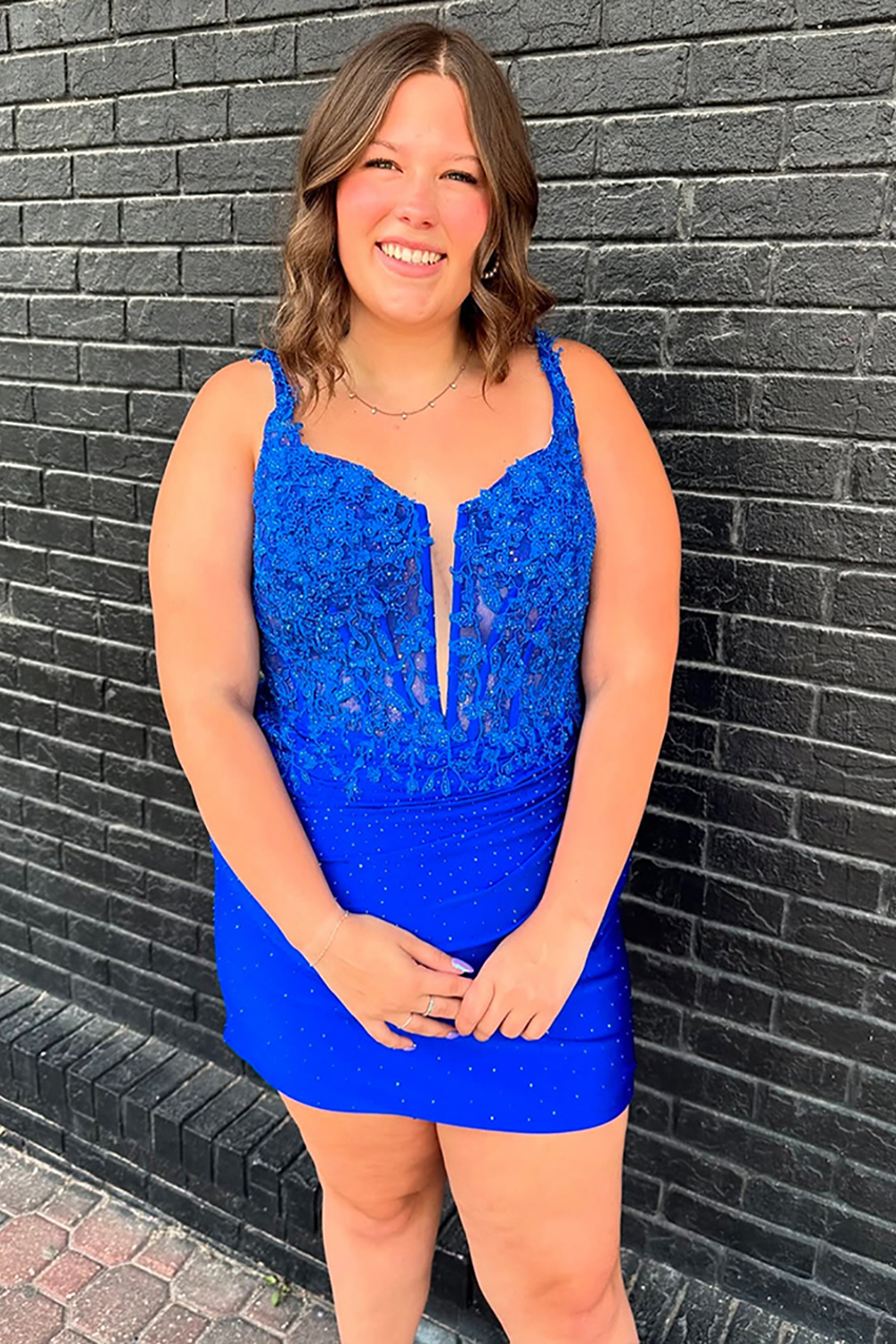 Sparkly Royal Blue Corset Beaded Tight Short Homecoming Dress with Lace