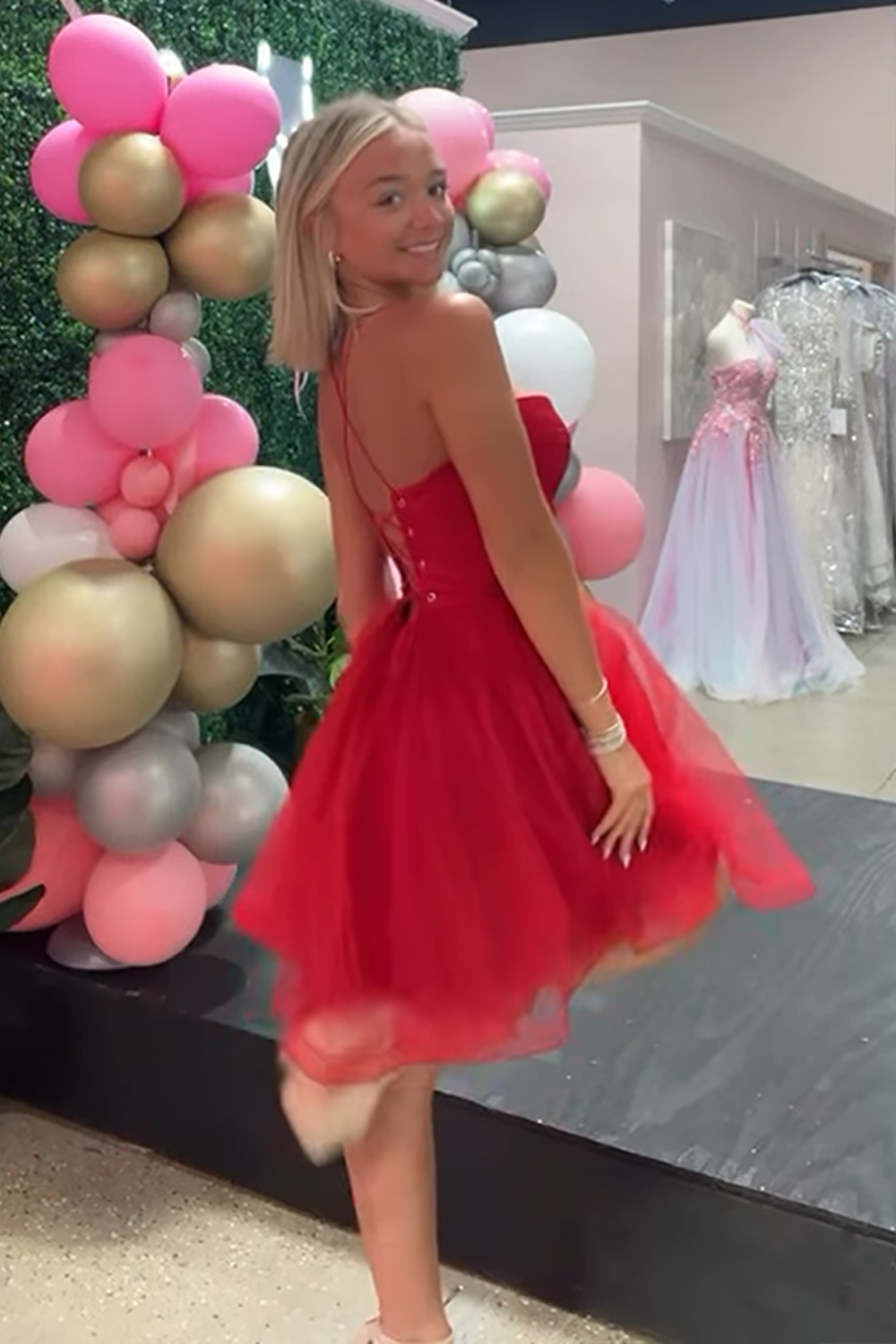 Red Organza Corset A Line Halter Short Homecoming Dress