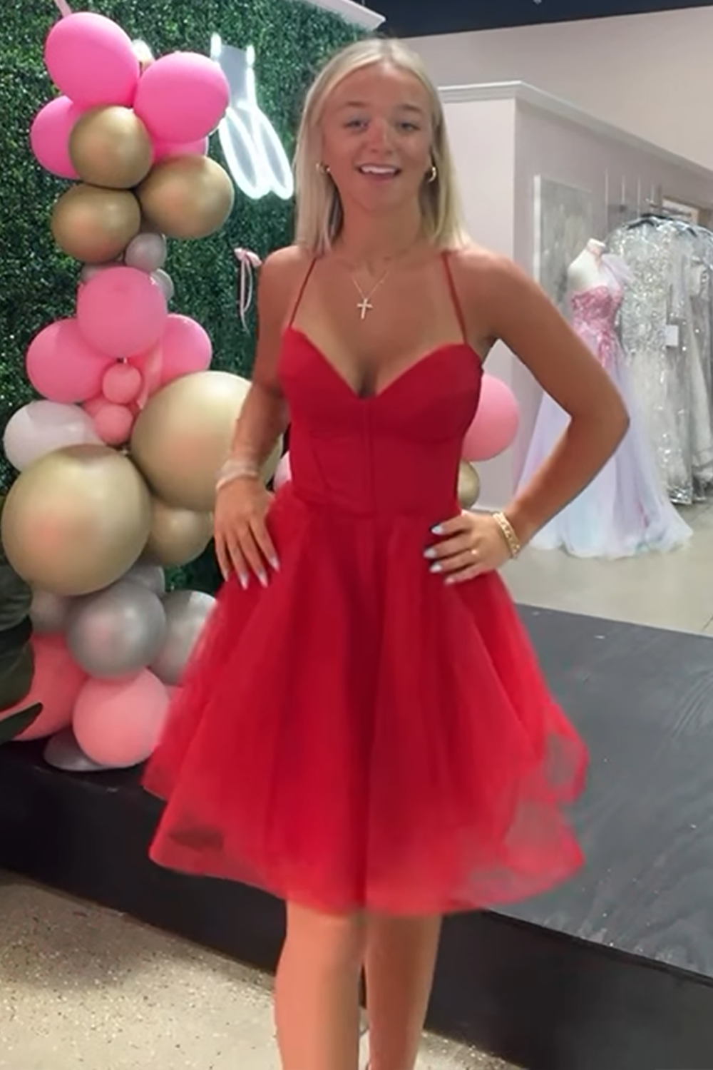 Red Organza Corset A Line Halter Short Homecoming Dress