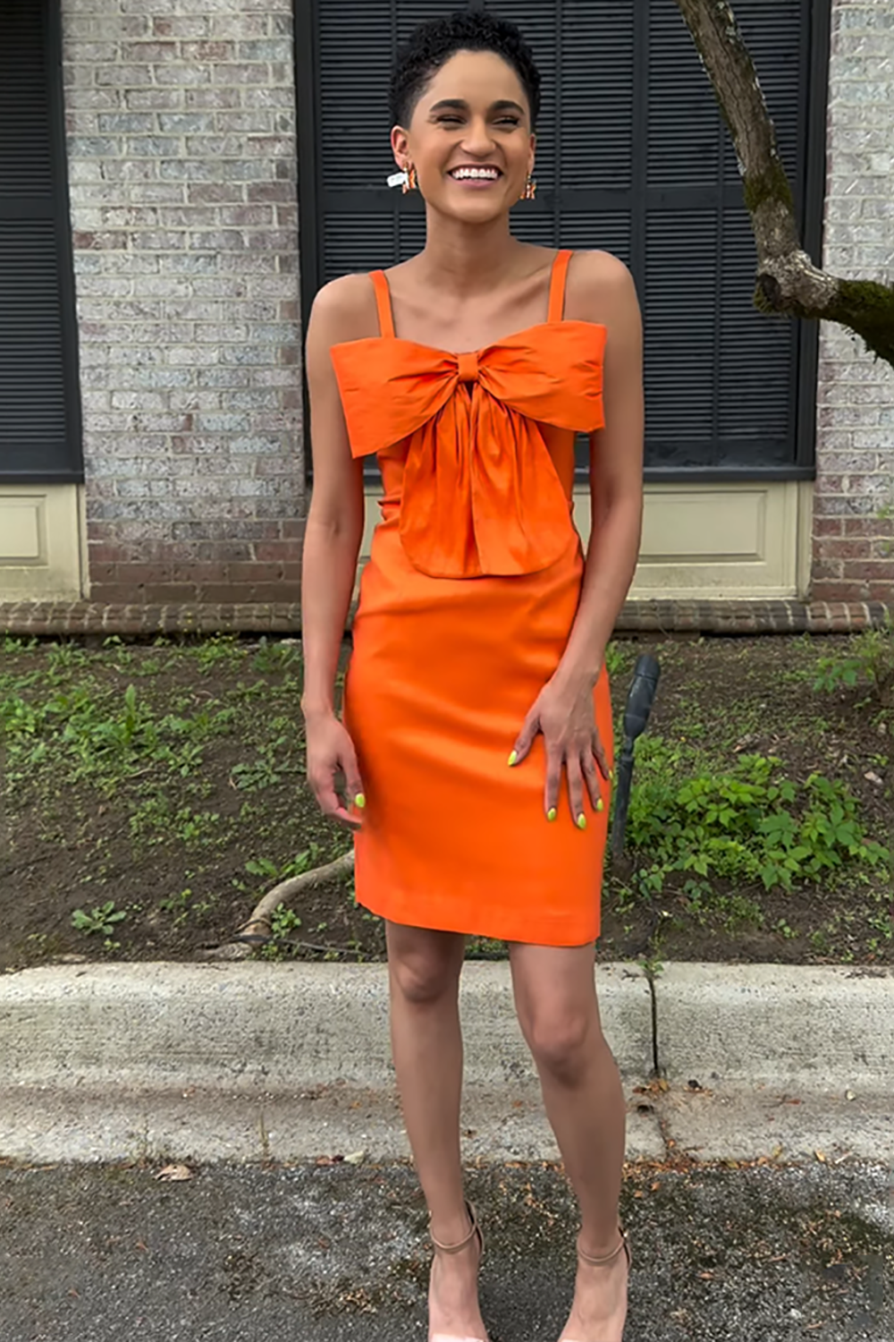 Orange Tight Satin Short Homecoming Dress with Bow