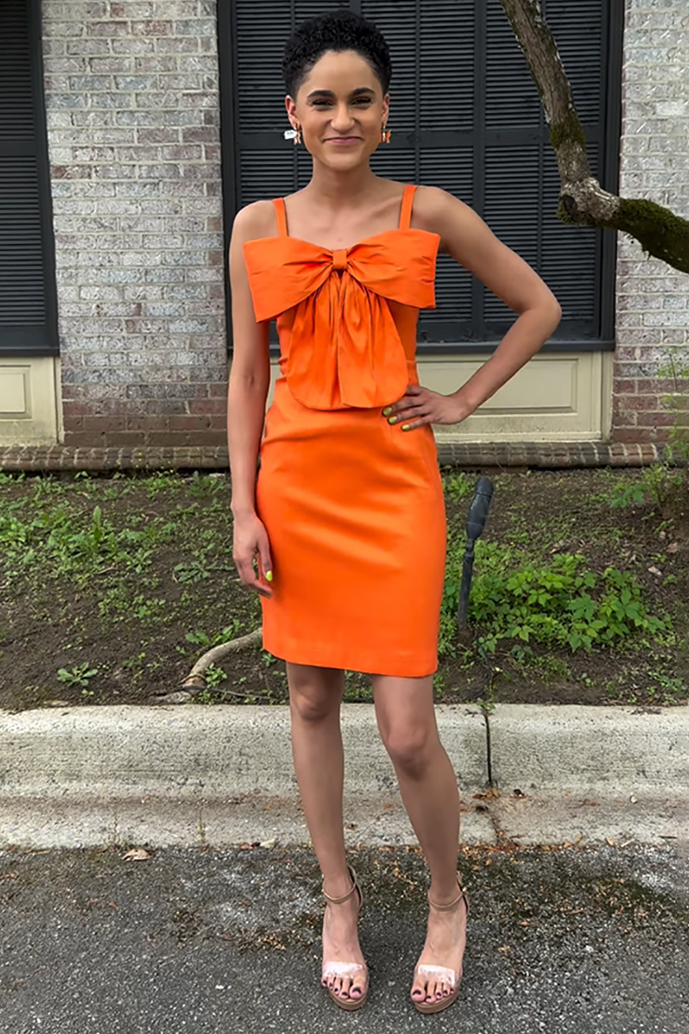 Orange Tight Satin Short Homecoming Dress with Bow
