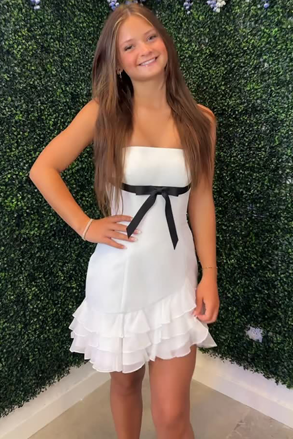 White Tight Chiffon Short Homecoming Dress with Ruffles