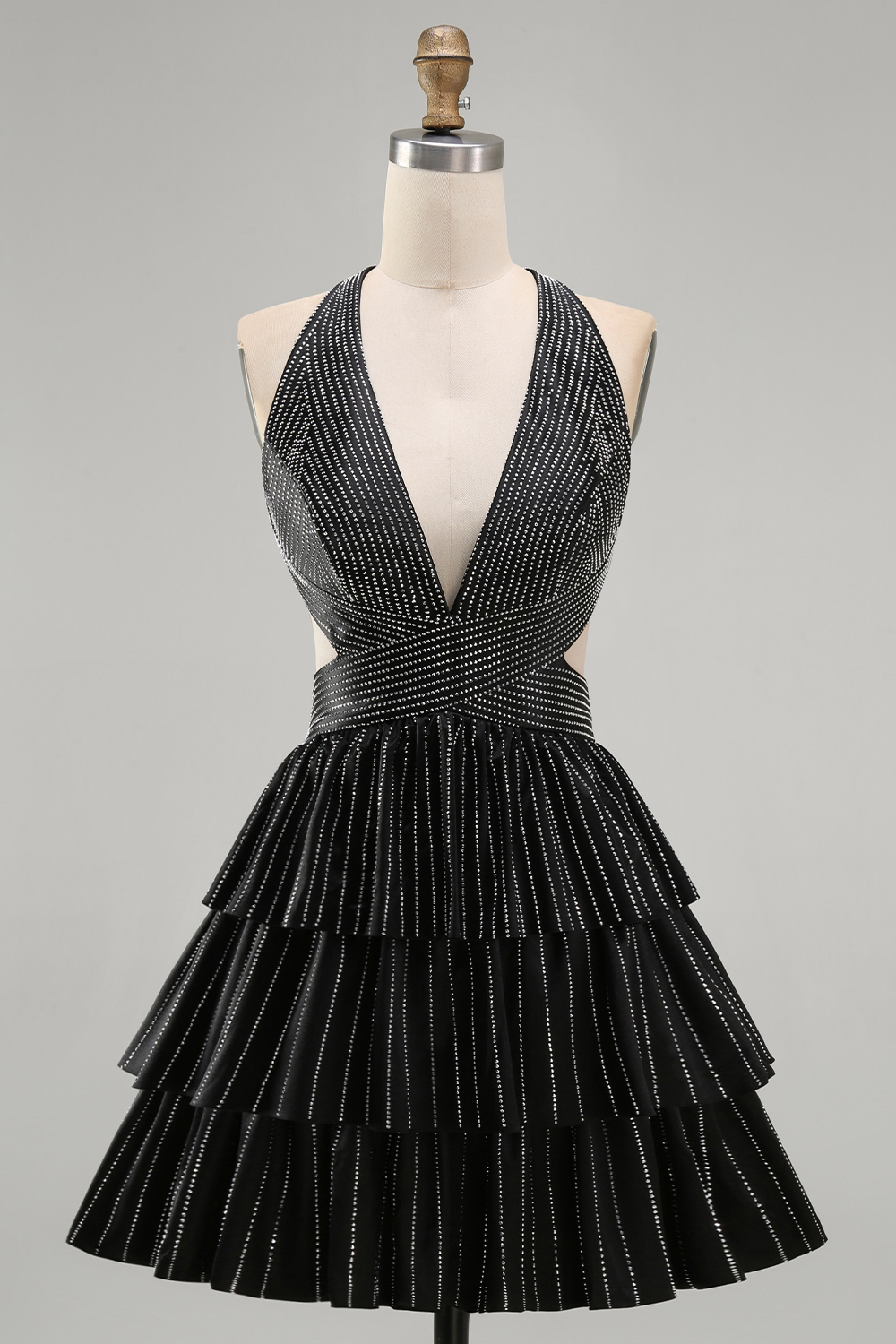 Sparkly Black A Line Beaded Short Homecoming Dress with Ruffles