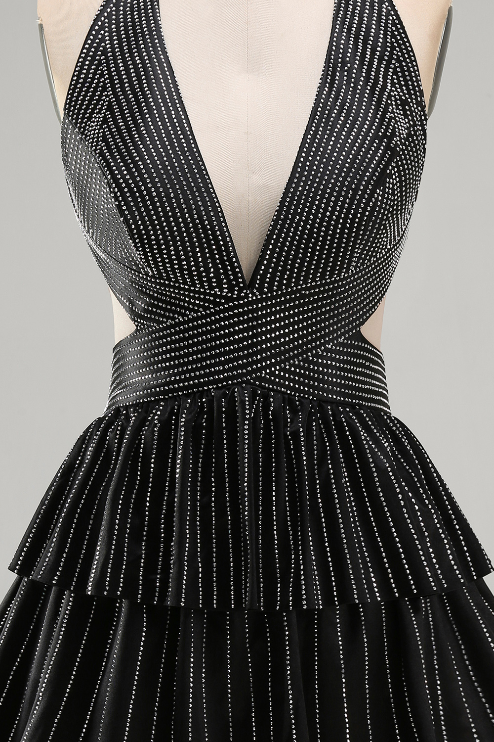 Sparkly Black A Line Beaded Short Homecoming Dress with Ruffles