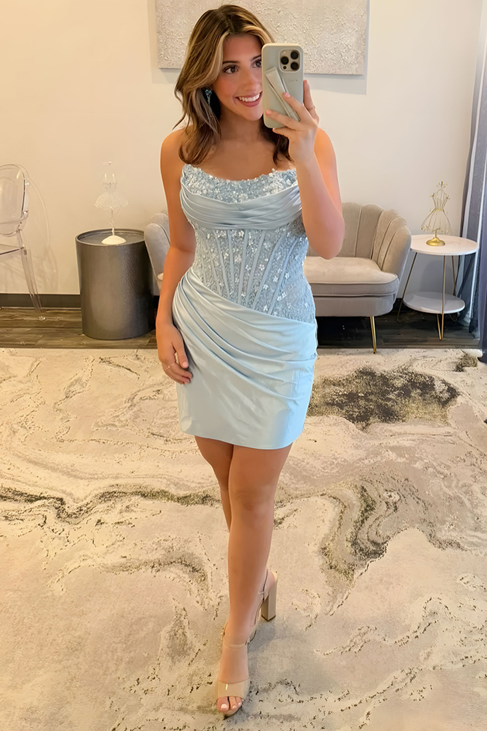 Sparkly Black Satin Tight Short Corset Homecoming Dress with Lace