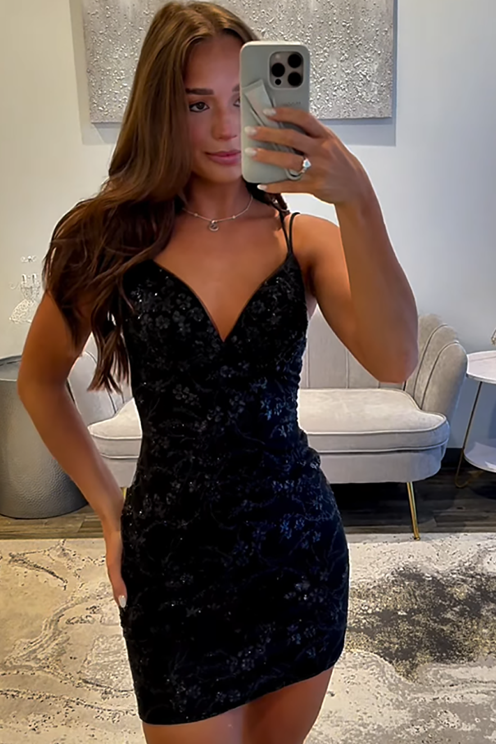 Sparkly Light Blue Lace Tight Short Homecoming Dress