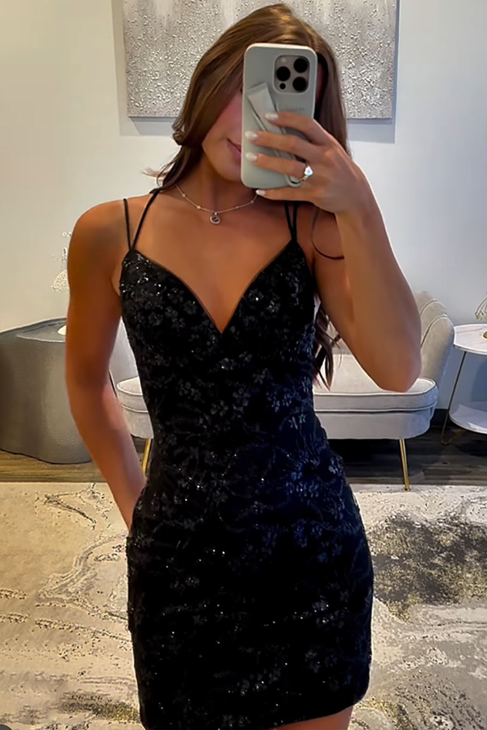 Sparkly Light Blue Lace Tight Short Homecoming Dress