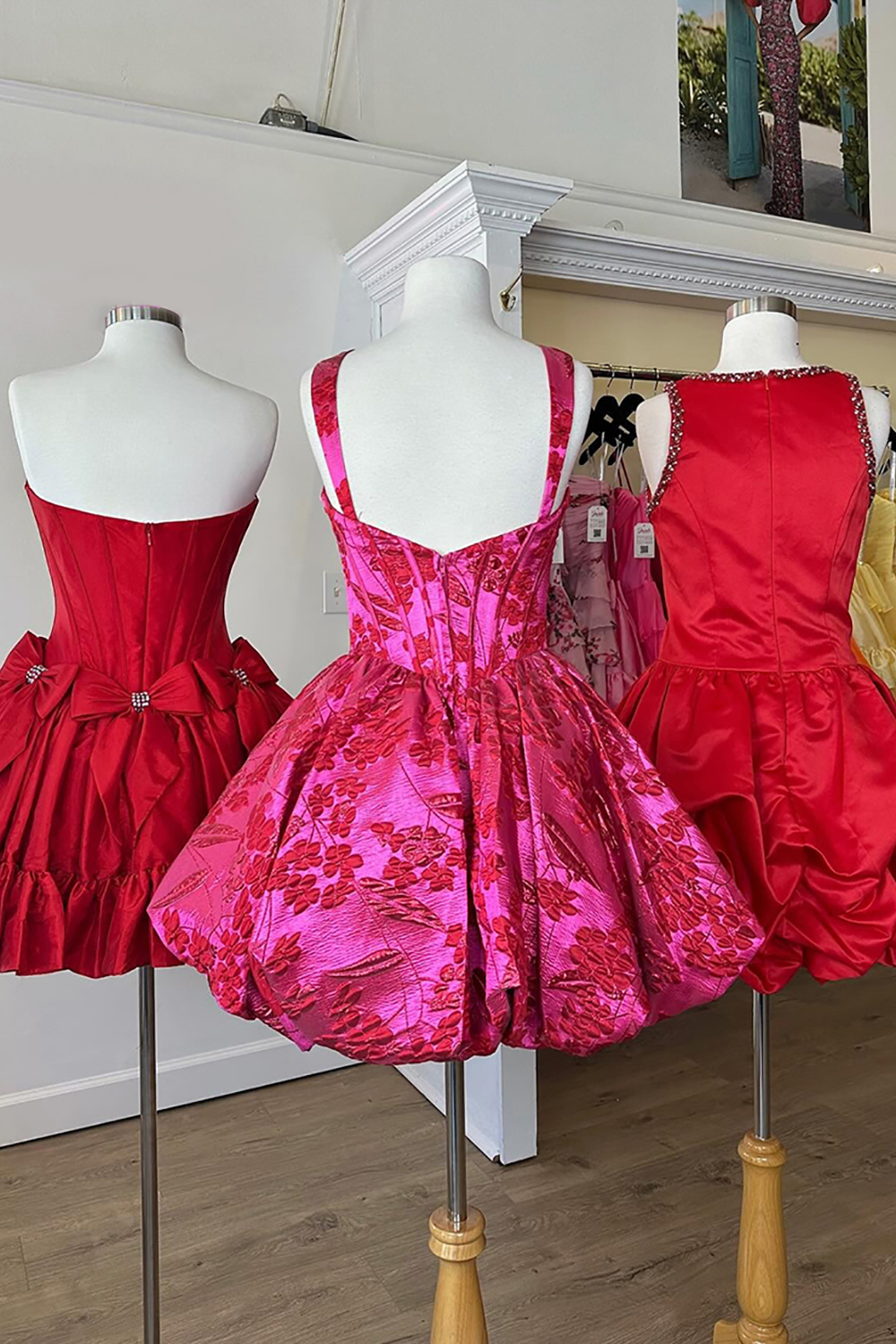 Fuchsia A Line Ruched Floral Short Corset Homecoming Dress