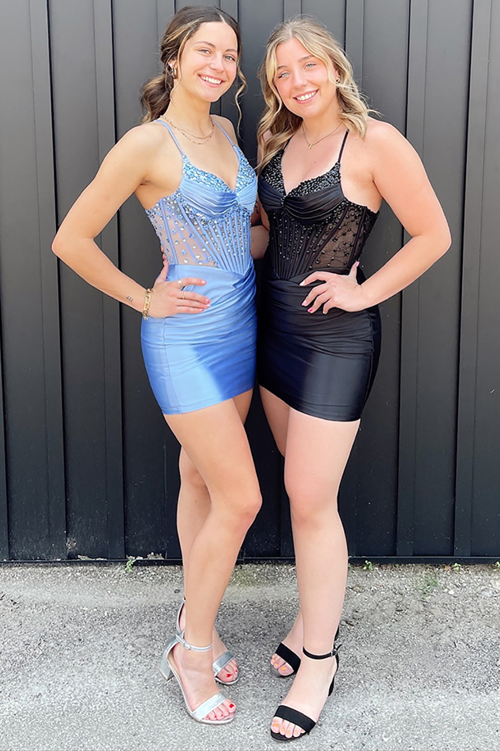 Sparkly Grey Blue Ruched Tight Short Corset Homecoming Dress with Beading