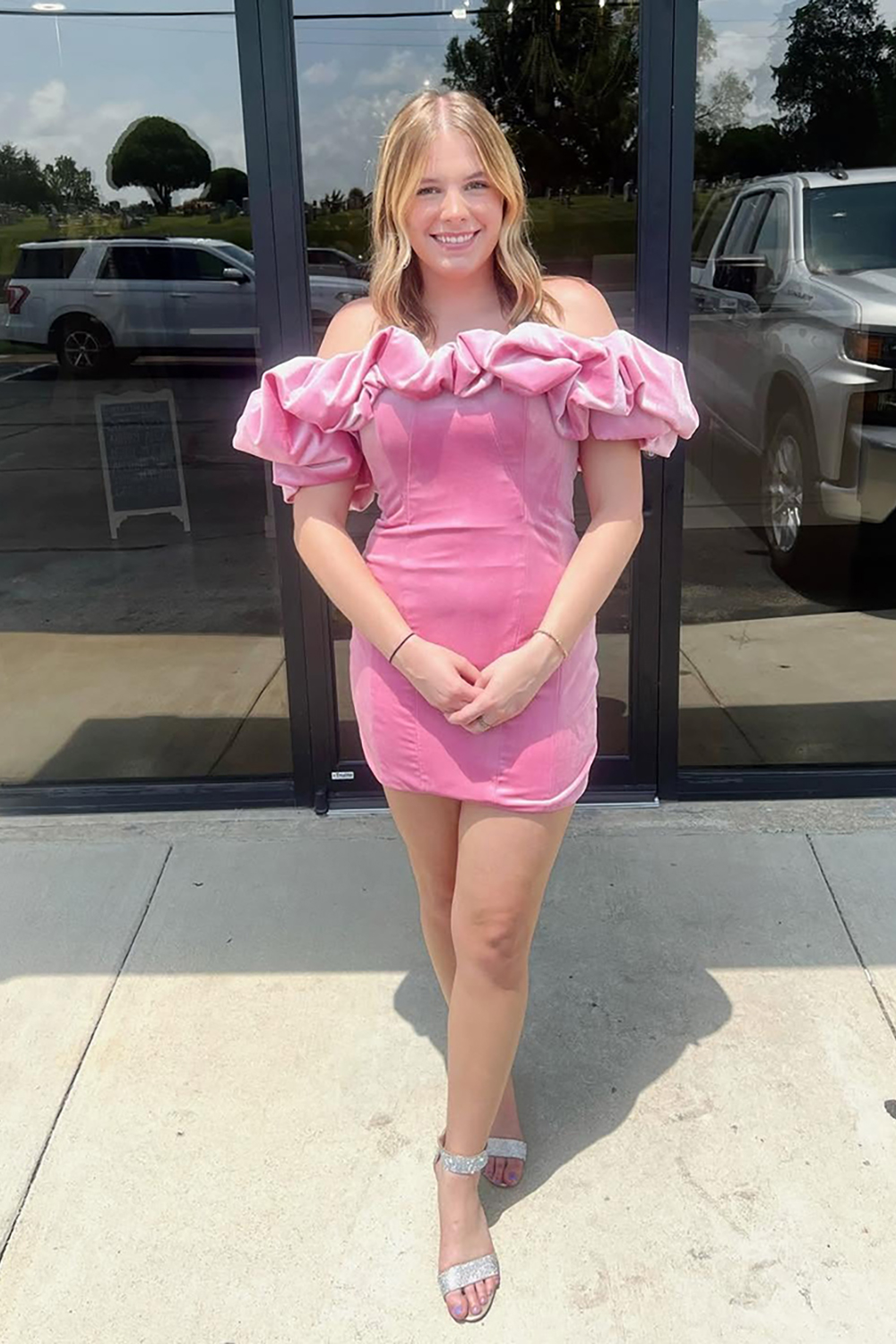 Pink Tight Ruffled Off the Shoulder Short Corset Homecoming Dress