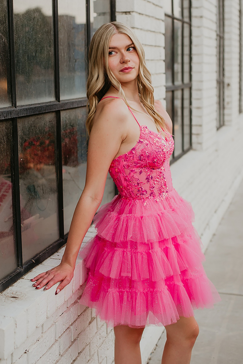 Glitter Lavender Ruffled Short Corset Homecoming Dress with Sequins