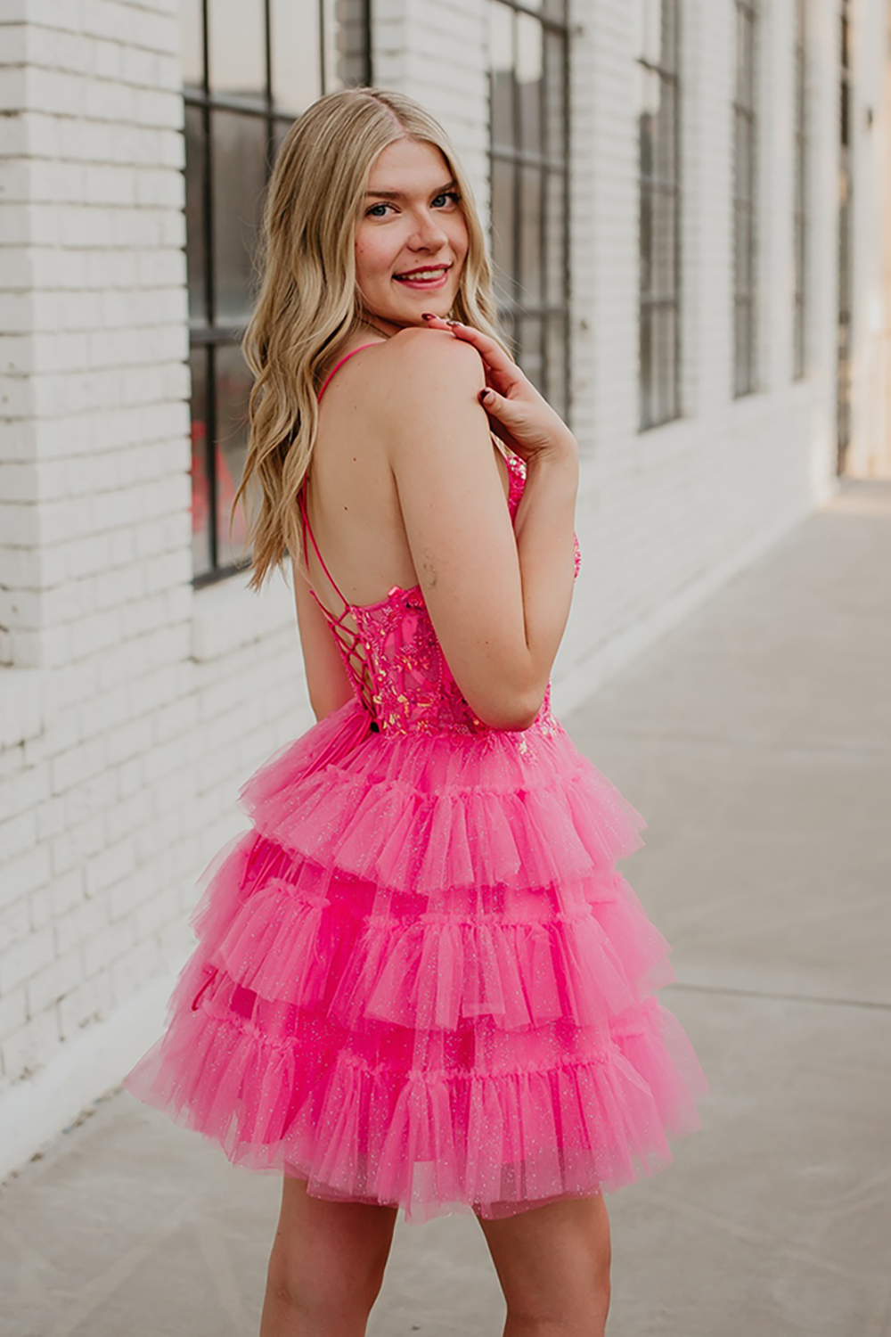 Glitter Lavender Ruffled Short Corset Homecoming Dress with Sequins