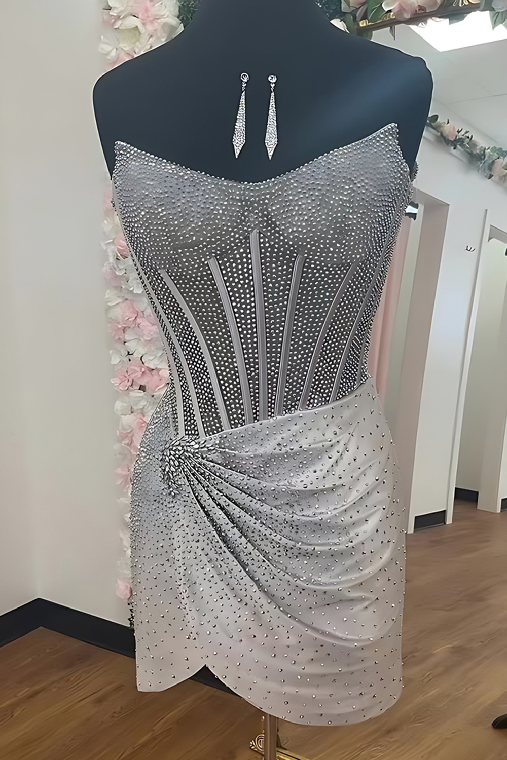 Sparkly Black Tight Ruched Short Corset Homecoming Dress with Beading