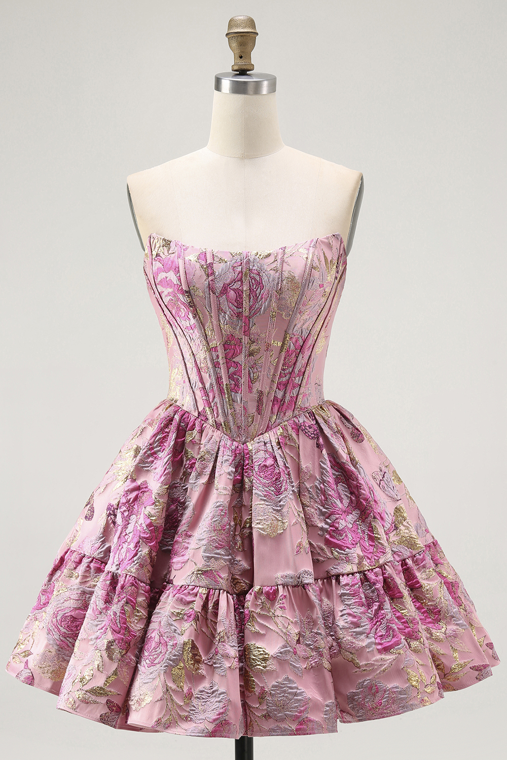 Purple Floral Ruffled A Line Short Corset Homecoming Dress