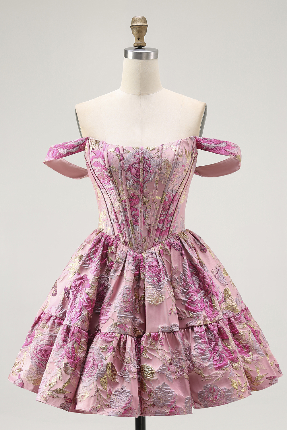 Blush Floral Ruffled Removable Straps A Line Short Corset Homecoming Dress