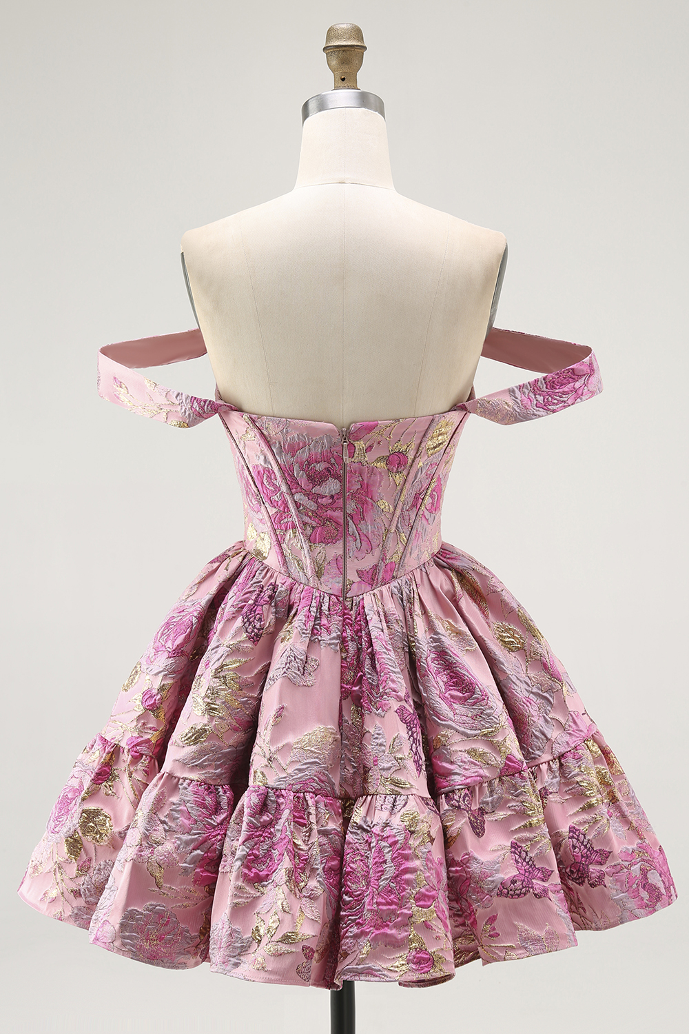 Blush Floral Ruffled Removable Straps A Line Short Corset Homecoming Dress