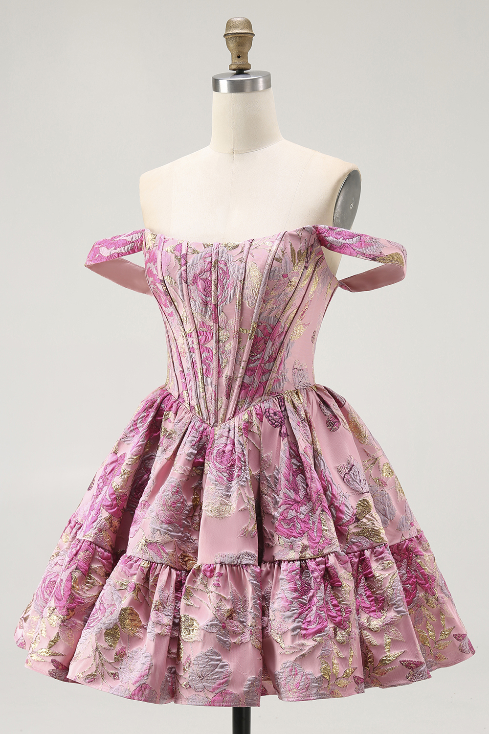 Blush Floral Ruffled Removable Straps A Line Short Corset Homecoming Dress