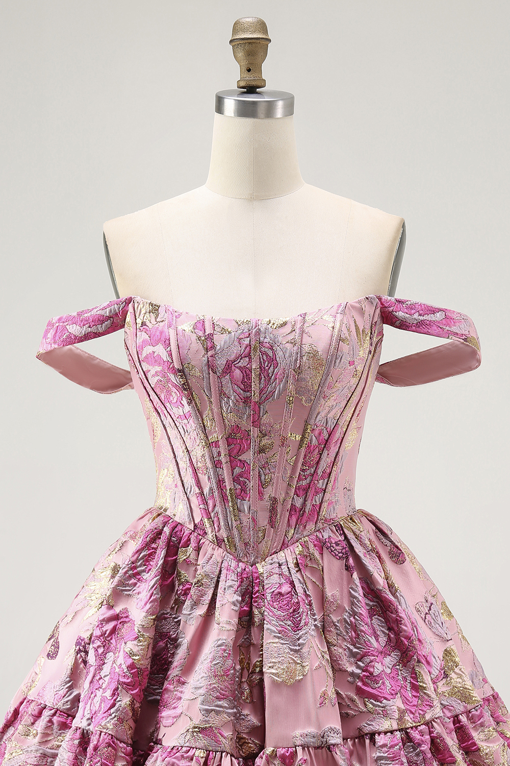 Blush Floral Ruffled Removable Straps A Line Short Corset Homecoming Dress