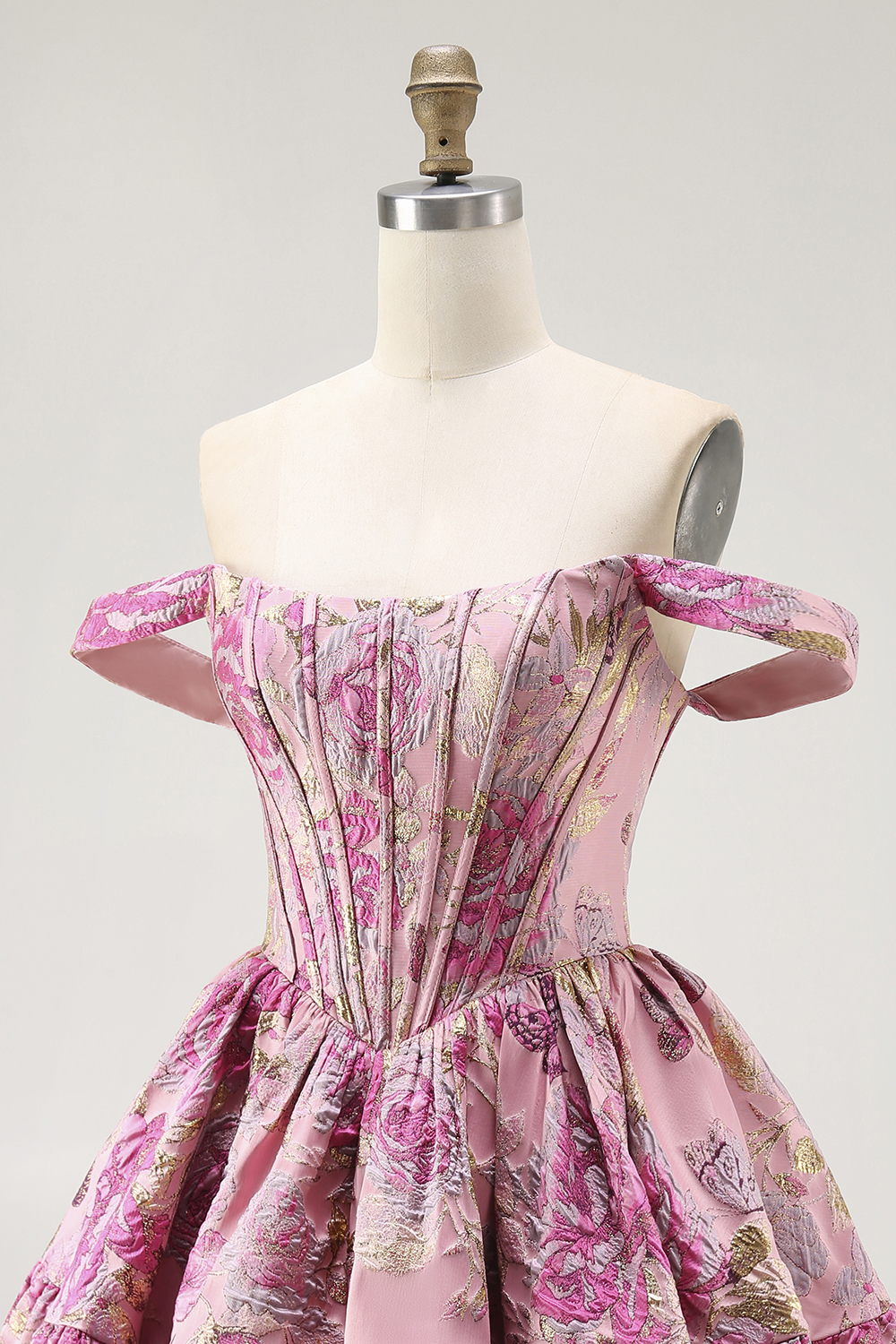 Blush Floral Ruffled Removable Straps A Line Short Corset Homecoming Dress
