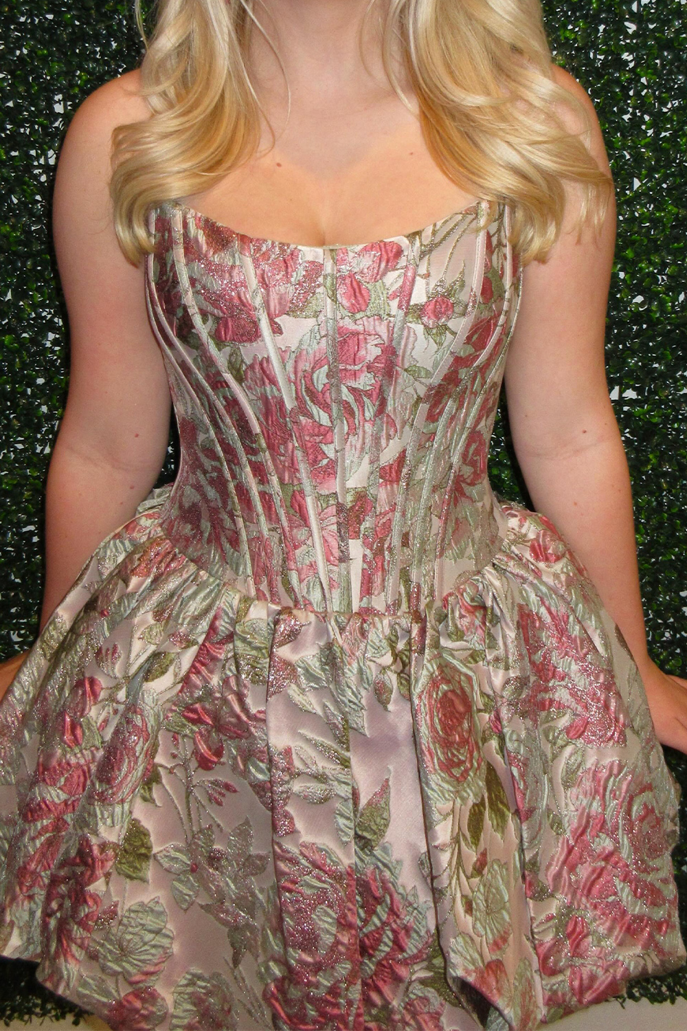 Blush Floral Printed Ruffled A Line Short Corset Homecoming Dress