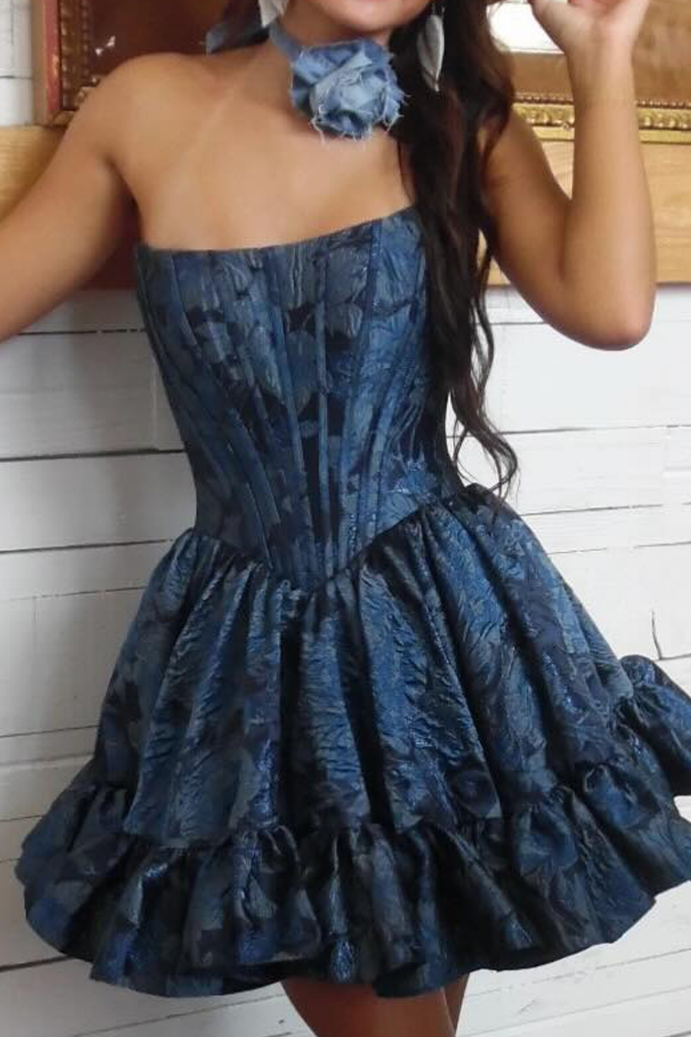 Blush Floral Printed Ruffled A Line Short Corset Homecoming Dress