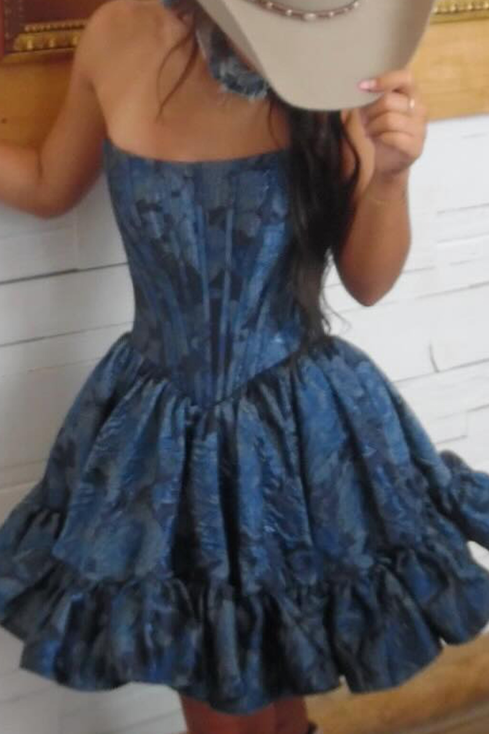 Blush Floral Printed Ruffled A Line Short Corset Homecoming Dress