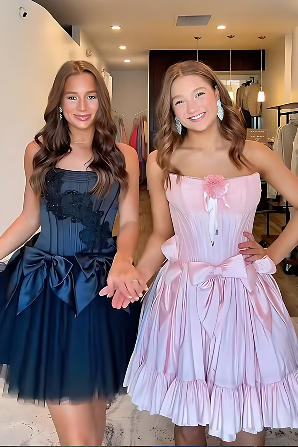 Light Pink Floral Ruffled A Line Short Corset Homecoming Dress with Bow