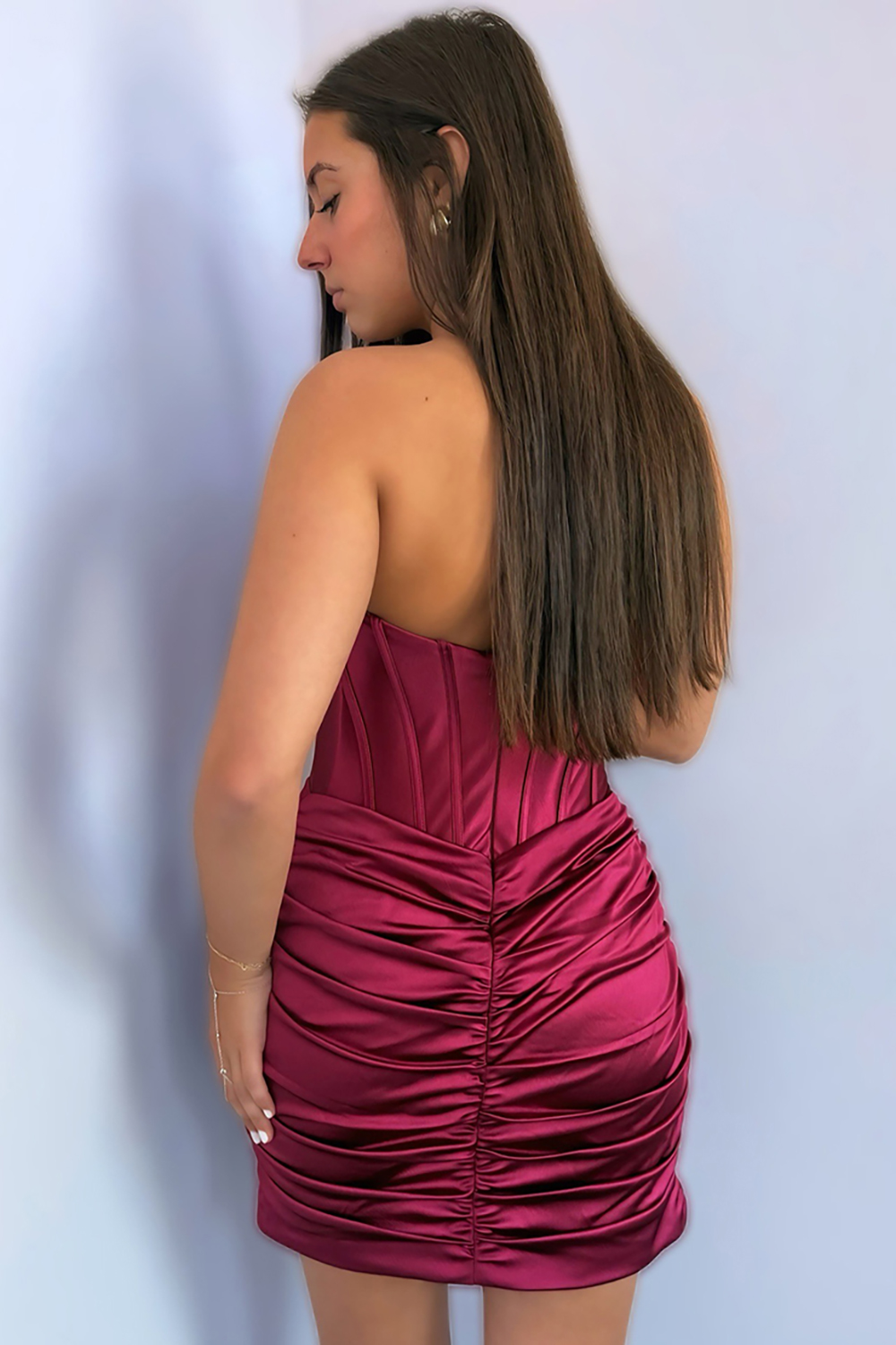 Grape Sweetheart Tight Ruched Short Corset Homecoming Dress