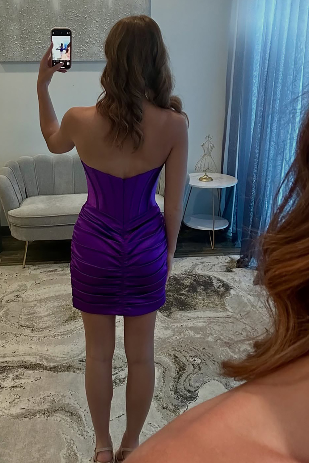 Grape Sweetheart Tight Ruched Short Corset Homecoming Dress