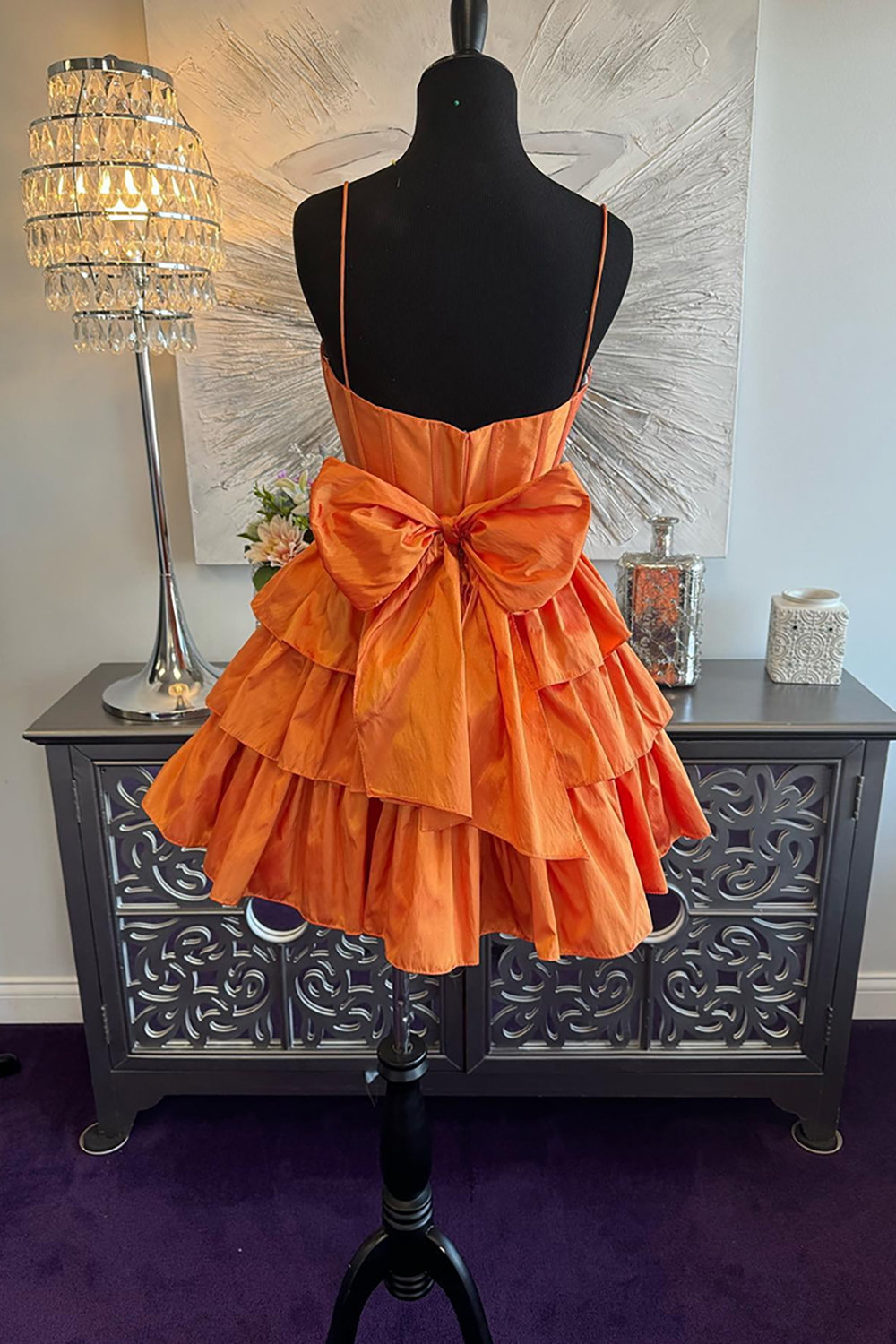 Oranga Ruffled A Line Short Corset Homecoming Dress with Bow