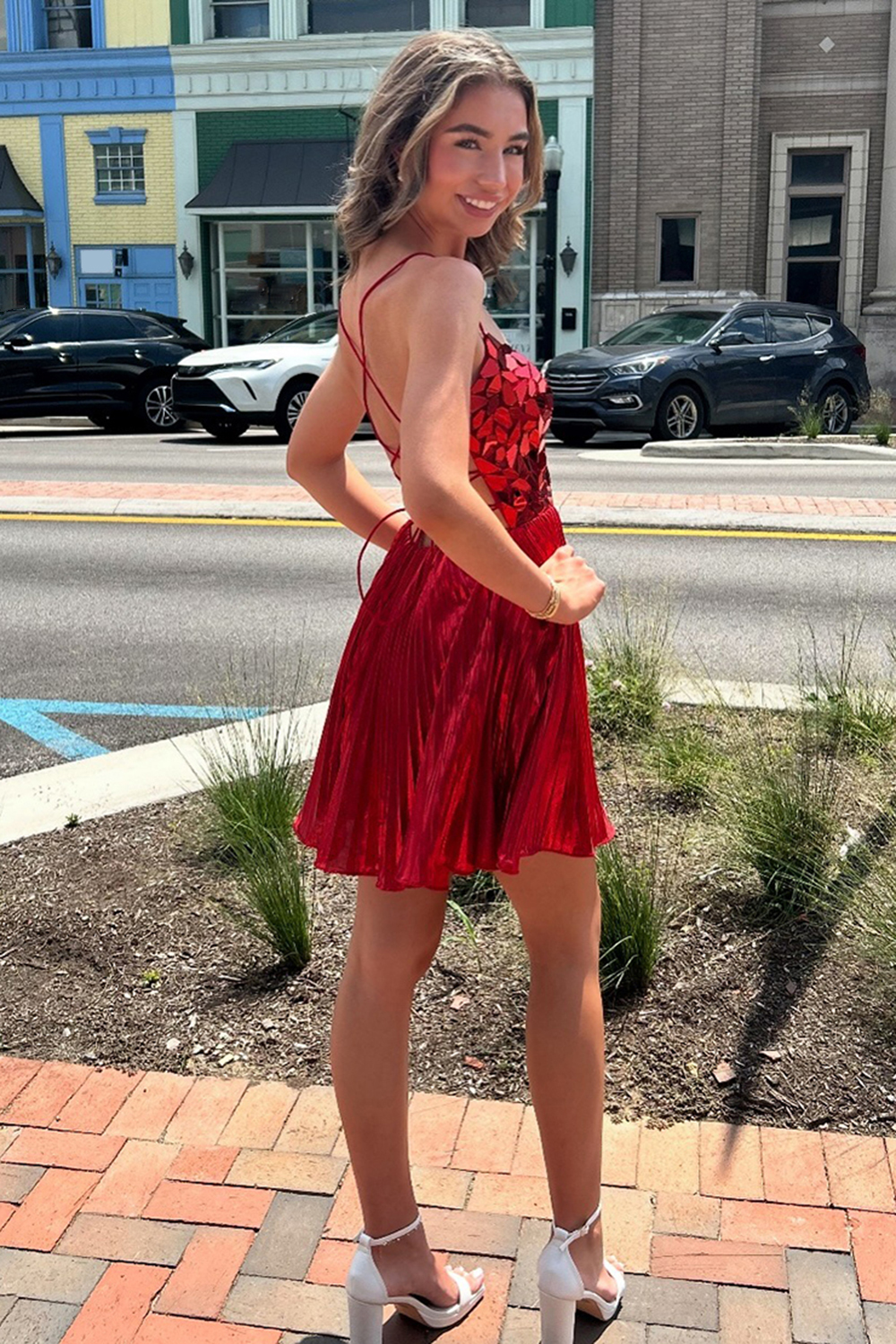 Sparkly Blush Mirror Metallic A Line Short Homecoming Dress