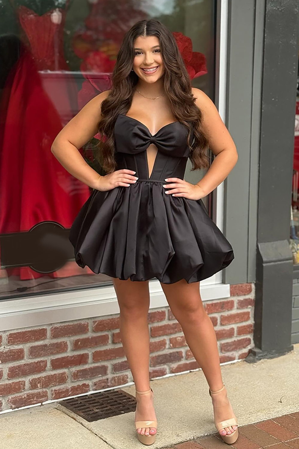 Red Strapless Keyhole Short Corset Homecoming Dress with Bow