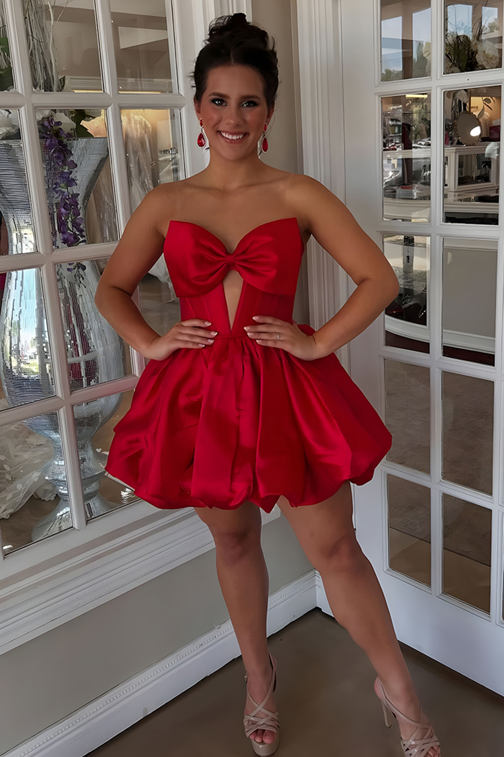 Light Blue Strapless Short Corset Homecoming Dress with Bow