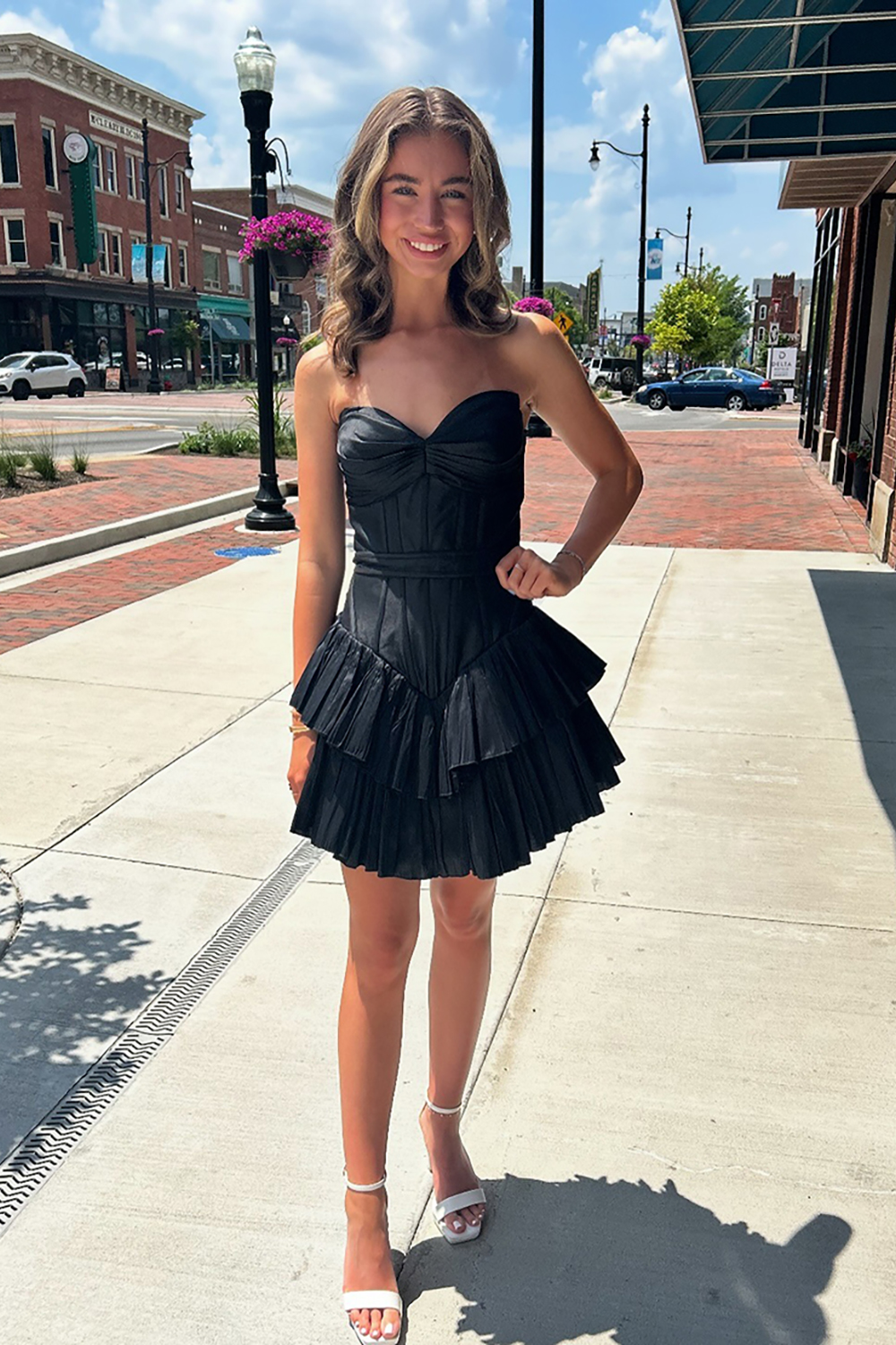 Black A Line Sweetheart Short Corset Homecoming Dress with Ruffles