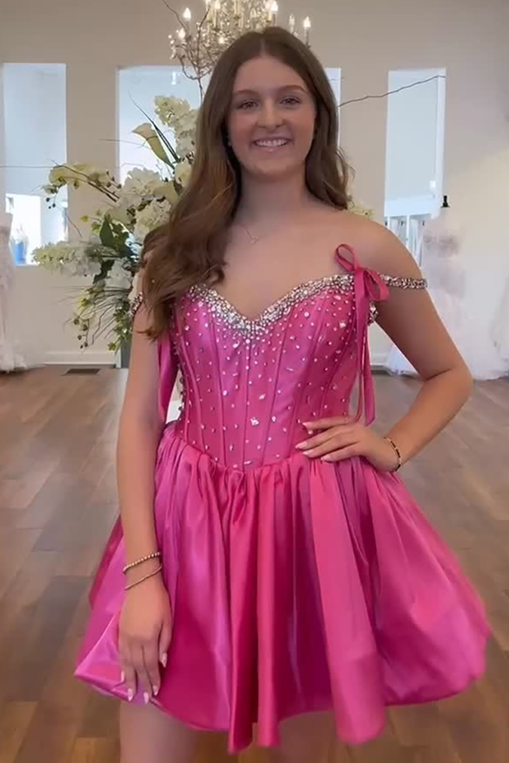 Sparkly Black Satin Short Corset Homecoming Dress with Rhinestones