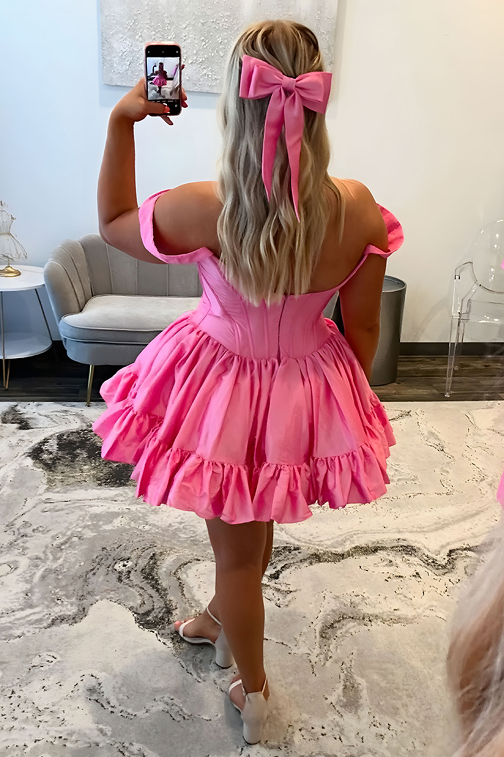 Emerald Green Off the Shoulder Satin Short Corset Homecoming Dress with Ruffles