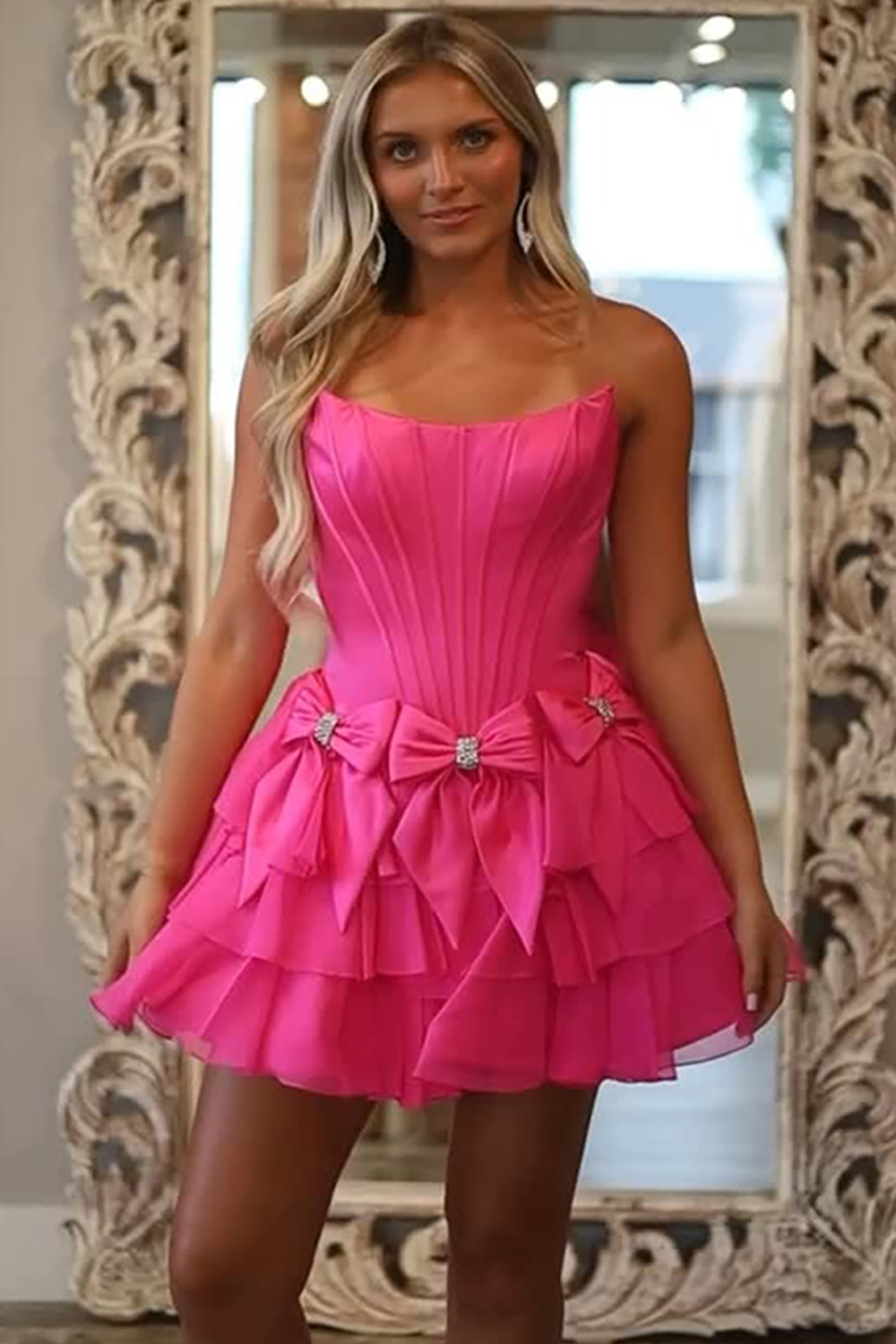 Sparkly Blue A Line Beaded Short Corset Homecoming Dress with Bows