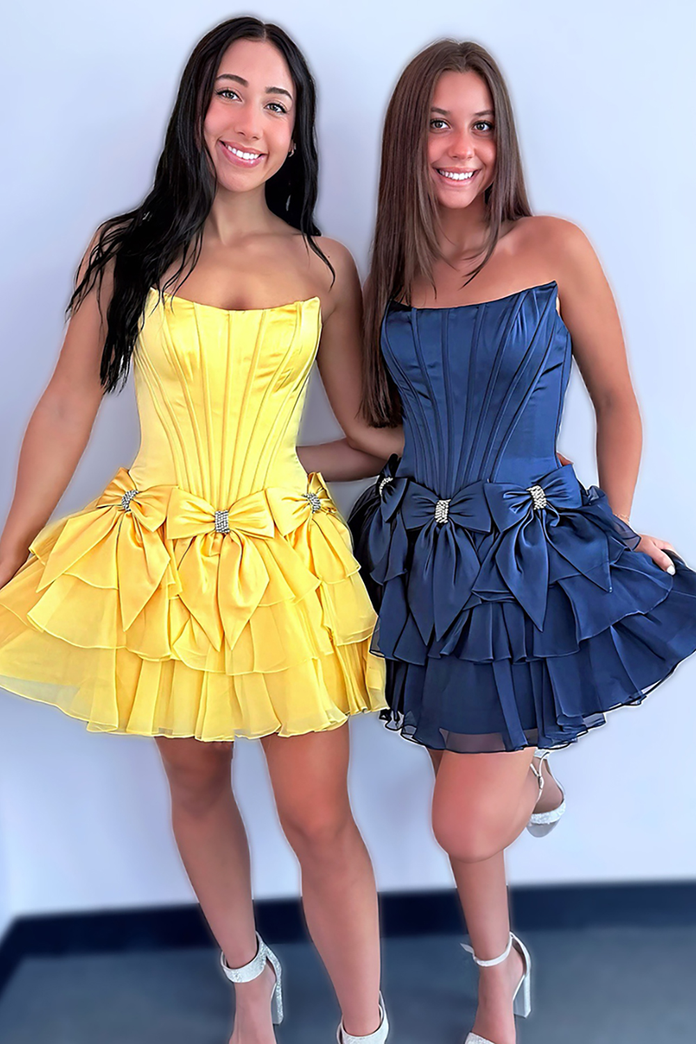 Sparkly Fuchsia A Line Strapless Short Corset Homecoming Dress with Bows