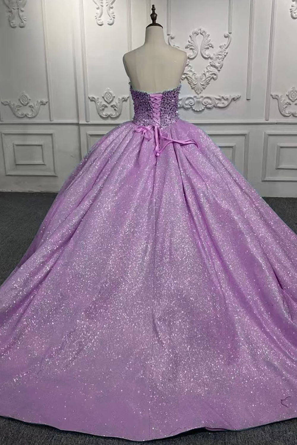 Sparkly Lilac Sequins Princess Ball Gown Sweetheart Long Quinceanera Dress