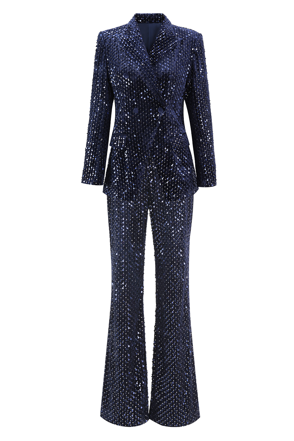 Sparkly Navy Sequin Peak Lapel 2 Piece Women Homecoming Prom Suits