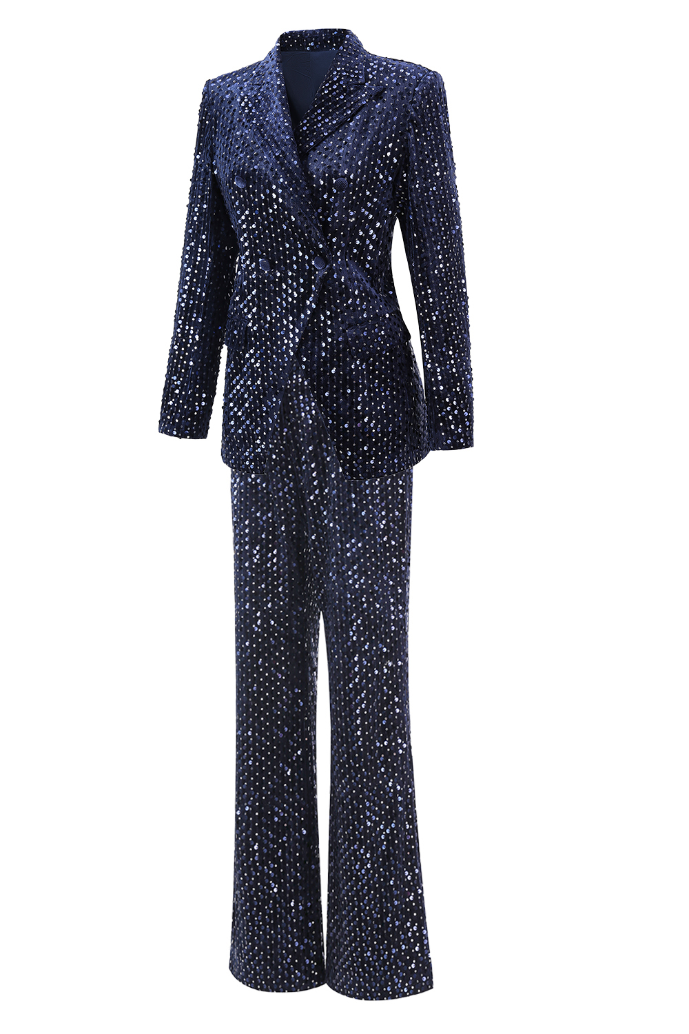 Sparkly Navy Sequin Peak Lapel 2 Piece Women Homecoming Prom Suits