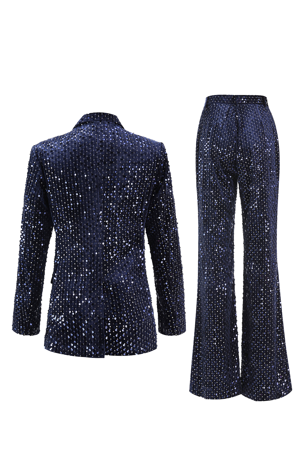 Sparkly Navy Sequin Peak Lapel 2 Piece Women Homecoming Prom Suits