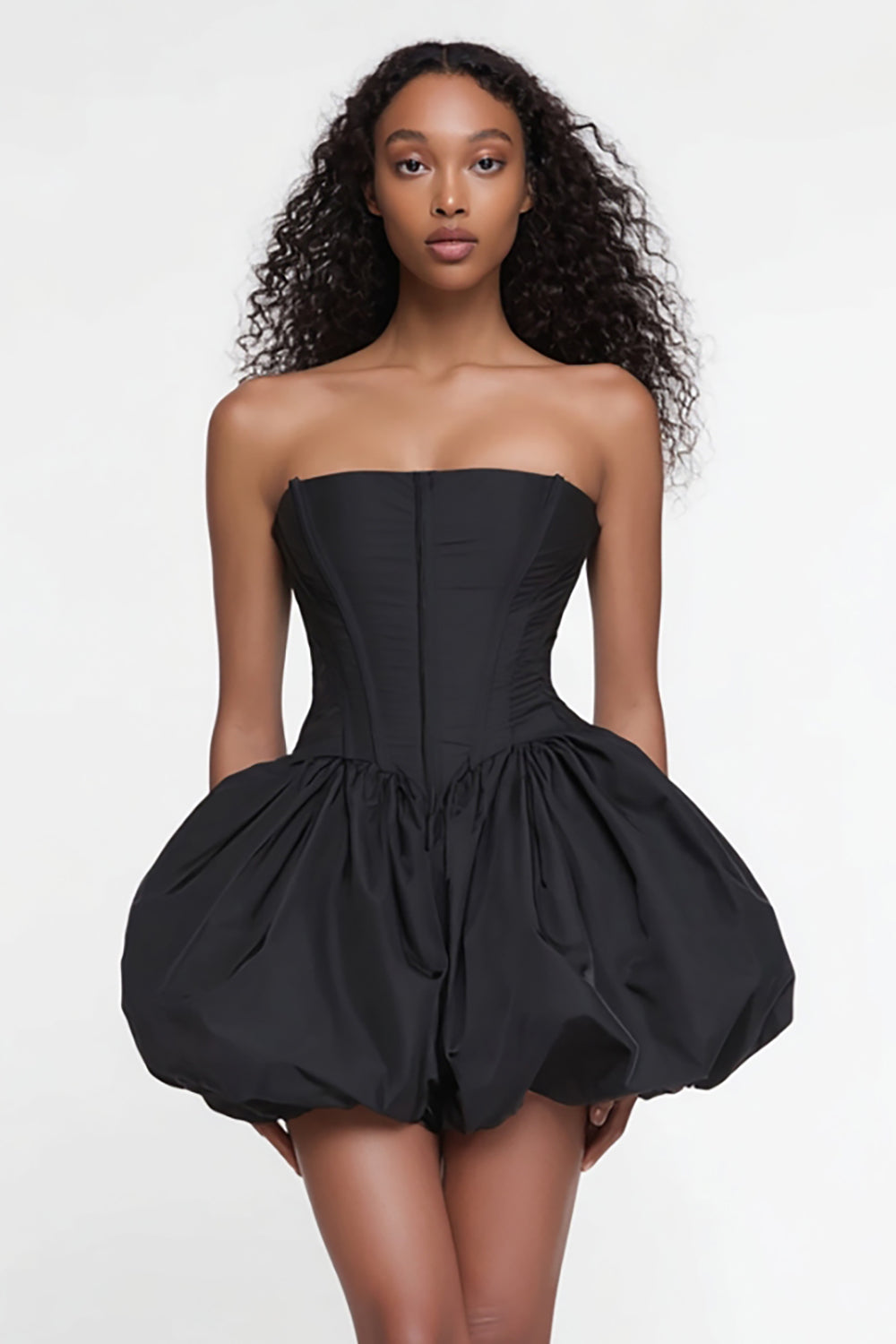 Simple Satin Corset Strapless A Line Black Cocktail Dress